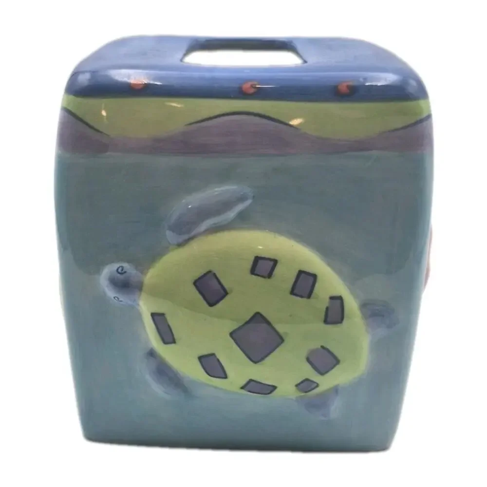 Blue Sea Life Ceramic Tissue Box Cover 6x6x6